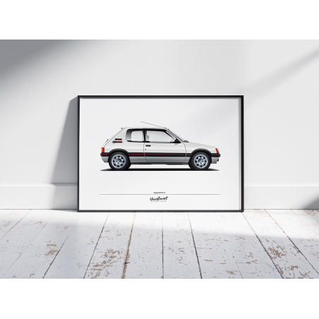 Poster Peugeot 205 GTi 1.9 - Blanc - Edition Limitée